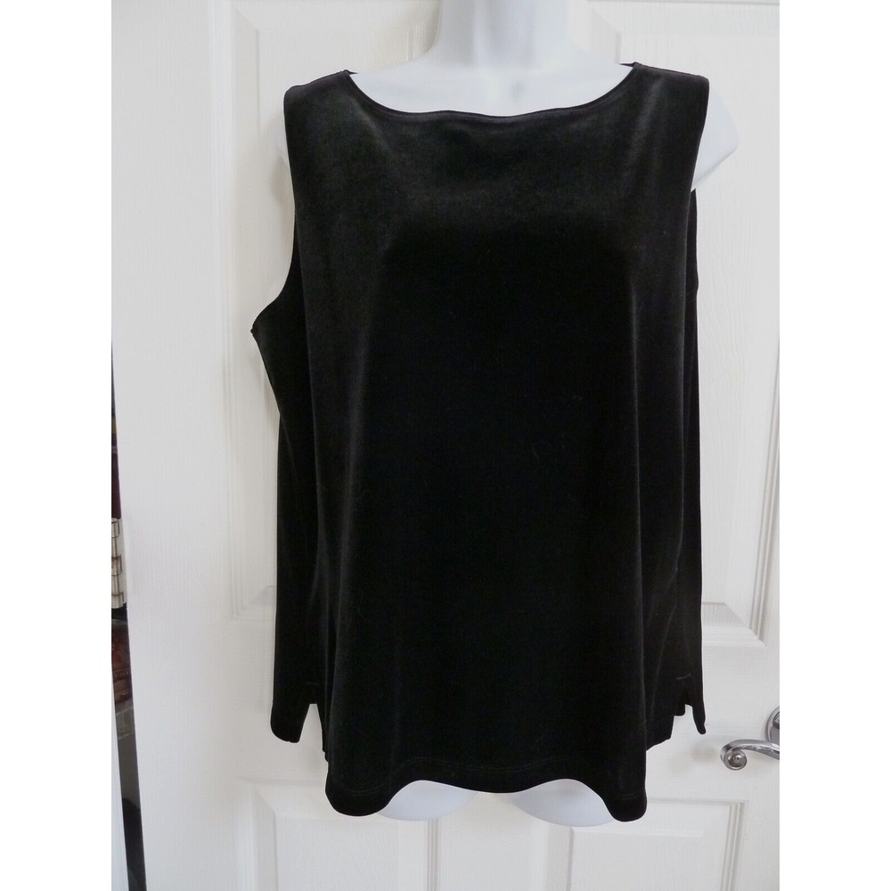 Chico's Design Black Velvet Boatneck Sleeveless Blouse Sz 2 Large 12 14 Holiday